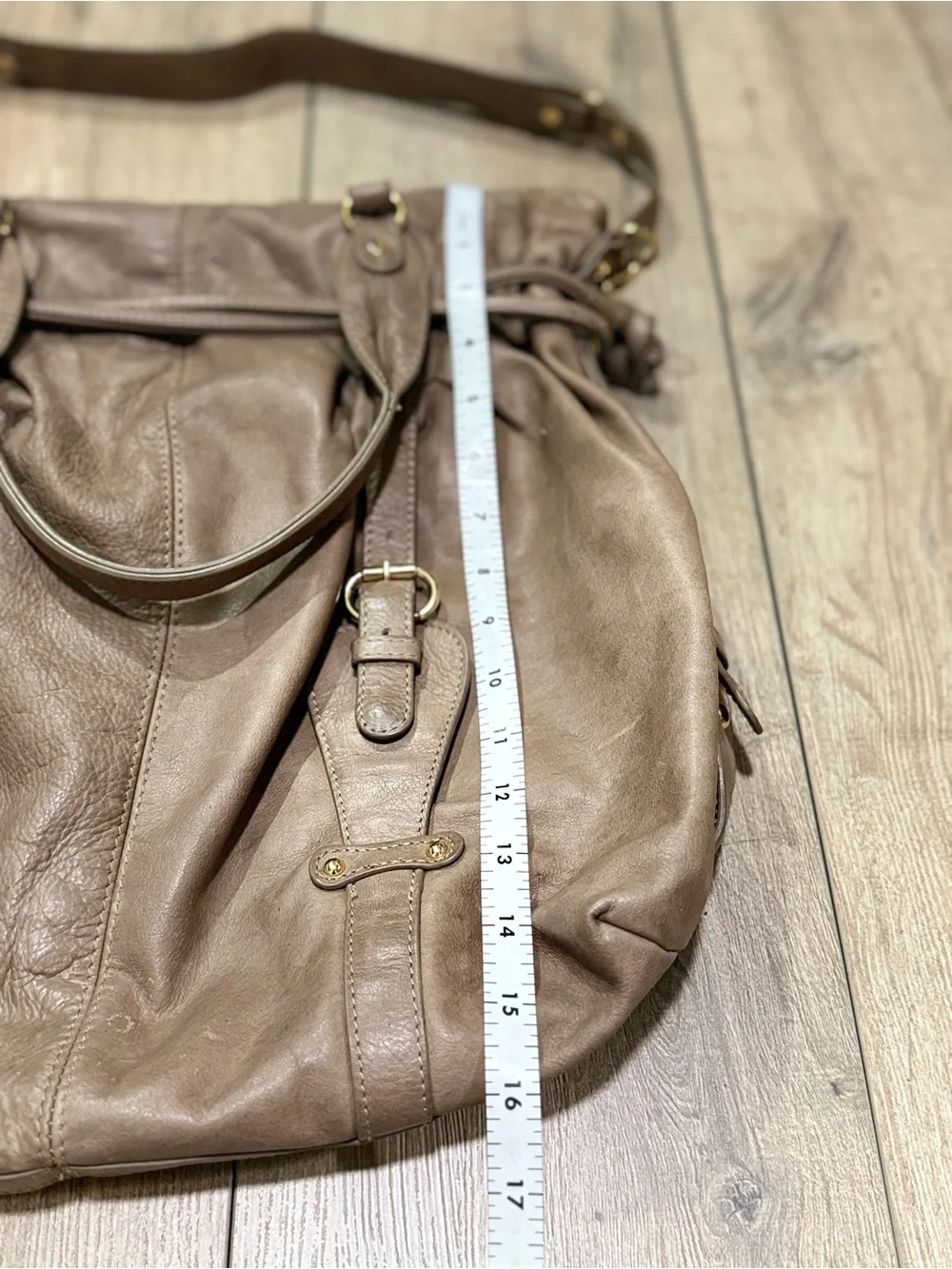 Sabina New York Taupe Leather Slouch Satchel Shoulder Bag Gold Hardware